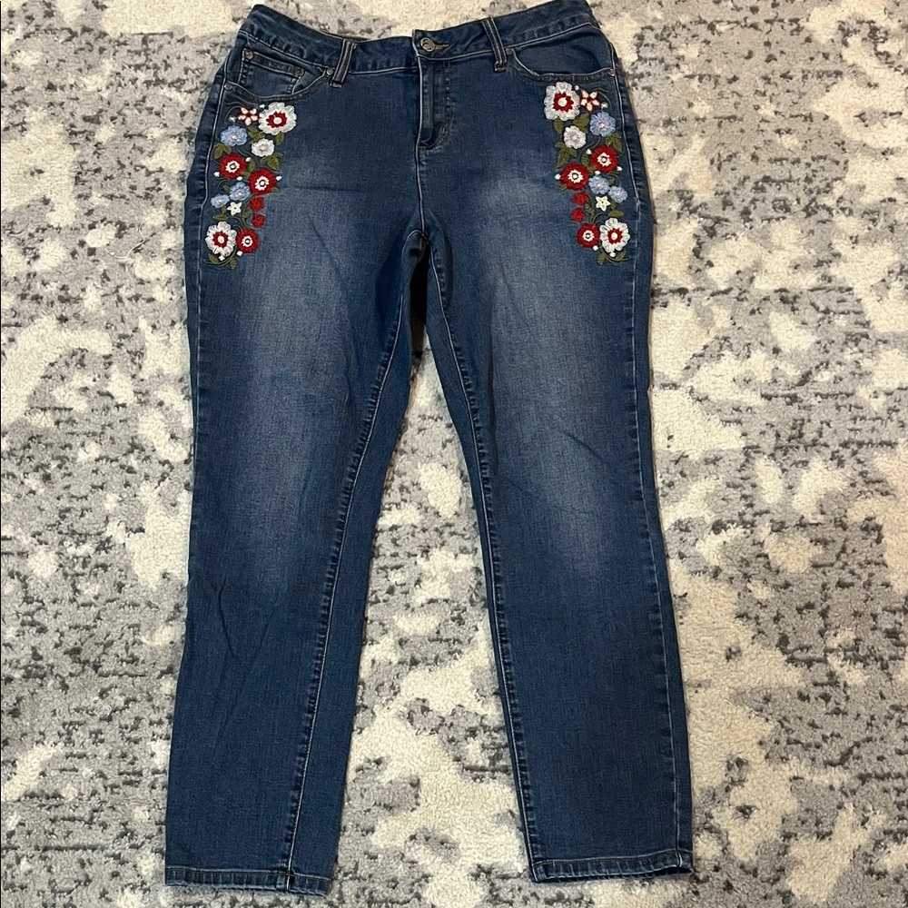 Embroidered Blue Jeans for Women